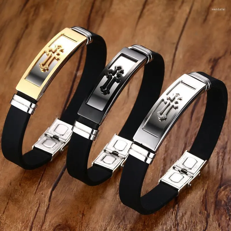 Charm Armbanden 12mm Kruis Voor Mannen Zachte Rubber Siliconen Bangle Bijbel Quotes Christus Gebed Polsband Casual Mannelijke Sieraden