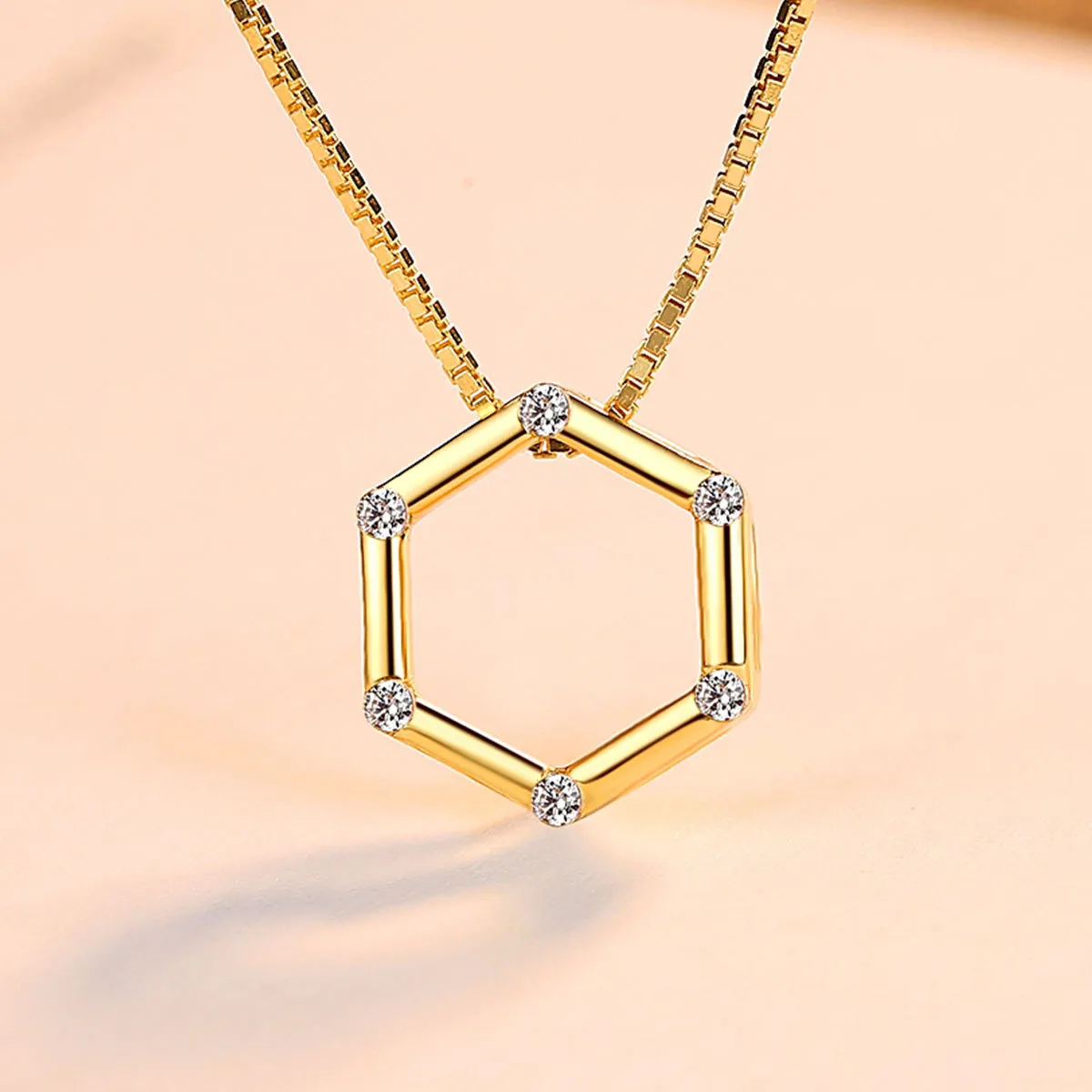 18k Gold Plated Hollow Hexagon S925 Silver Pendant Necklace Microset Zircon Women Necklace Sexy Collar Chain Brand Jewelry Gift