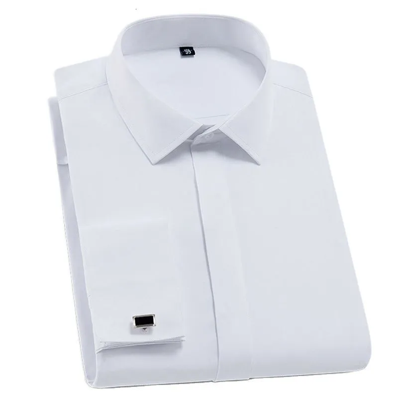 Herren-Freizeithemden, weißes Herren-Smoking-Hemd, reguläre Passform, lange Ärmel, französische Manschettenknöpfe, luxuriöse formelle Marke, Knopfmanschette, Business-Hemden, Party, Hochzeit, 4XL 230321