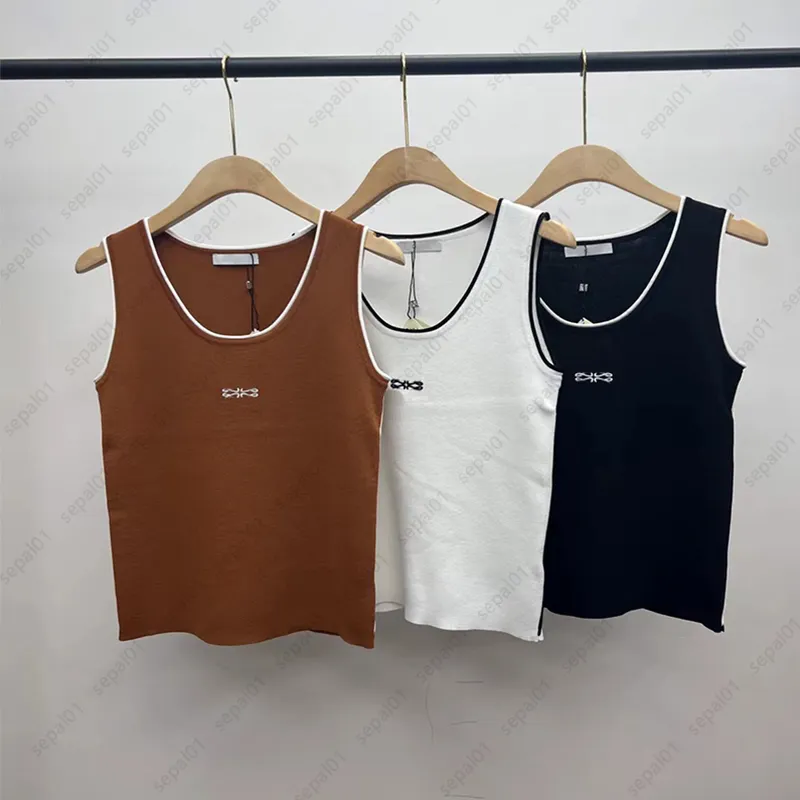 Designer Women Knits Tee Summer Embroidery Knitted Vest Sport Tank Top Breathable Tshirts Size S M L