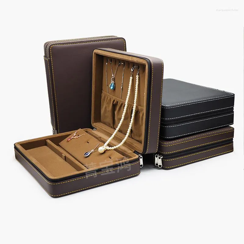 Pochettes à bijoux mode haut de gamme en cuir PU sac de rangement Portable bague collier Bracelet boîte de Collection avec fermeture à glissière (à l'exception des bijoux)