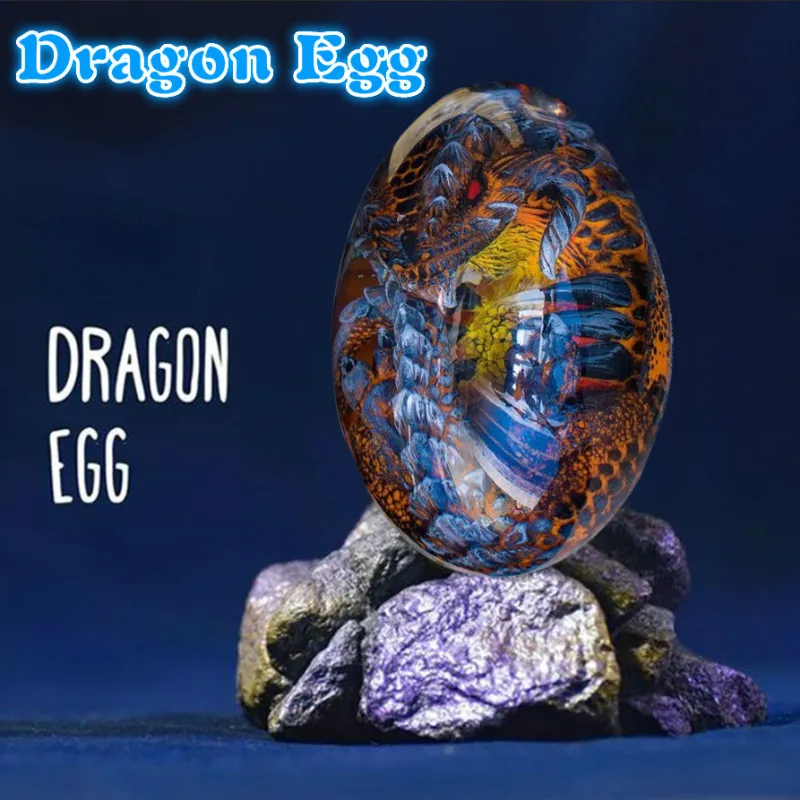Dekorativa föremål Figurer Transparent Dragon Egg Lava Dinosaur Harts Embryo Egg Present Prydnadssamling Skulptur Fire Dragon Wyvern 230321