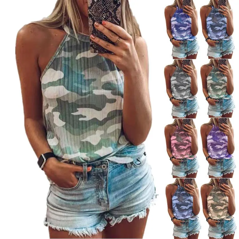 Damestanks zomer dames camouflage printen mouwloze halter top mode casual veelzijdige vrouwelijke dame tops shirts