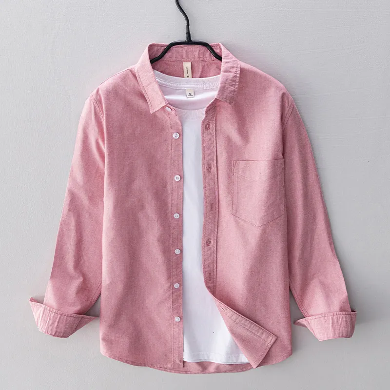 Herren-Freizeithemden, rosa Hemden für Männer, lässig, Slim-Fit, 100 % Baumwolle, Oxford-Langarmhemd, Herren-Vintage-Kleidung 230321