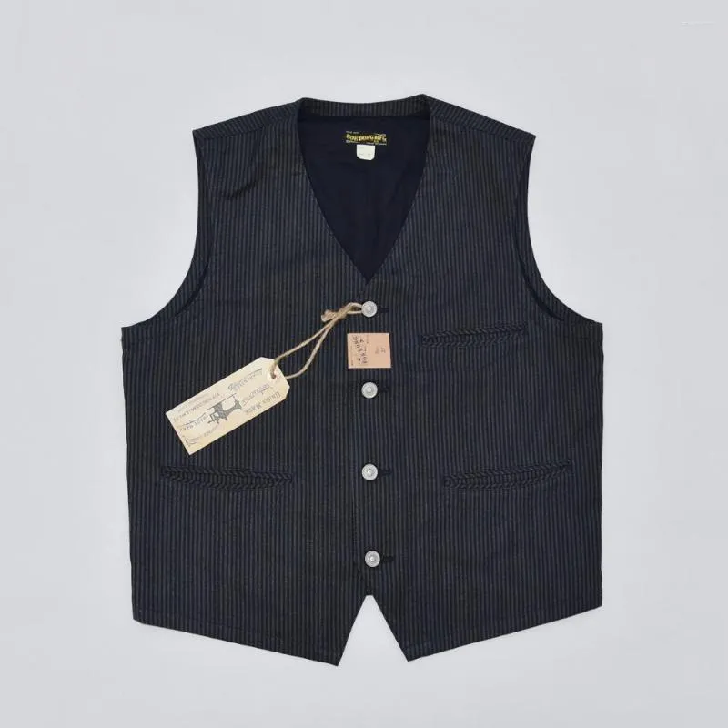 Men's Vests BOB DONG Vintage Striped Work Vest Men's Retro Suit Waistcoat Cotton Buckle Back