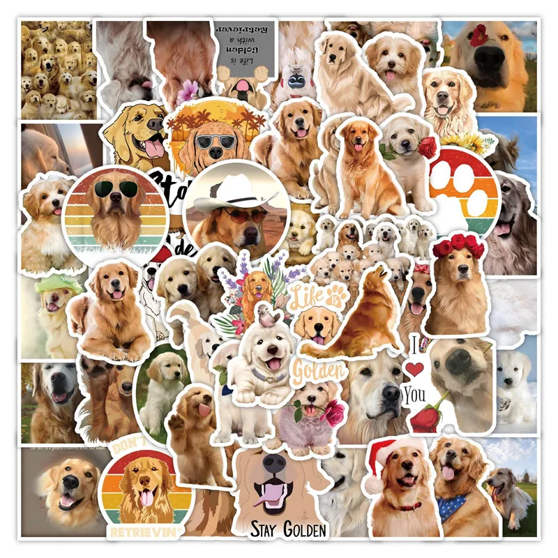 56 Stück Golden Retriever-Aufkleber, wasserfeste Vinyl-Aufkleber für Laptop, Wasserflasche, Handy, Gepäck, süßes Cartoon-Hunde-Aufkleber-Set W-1613