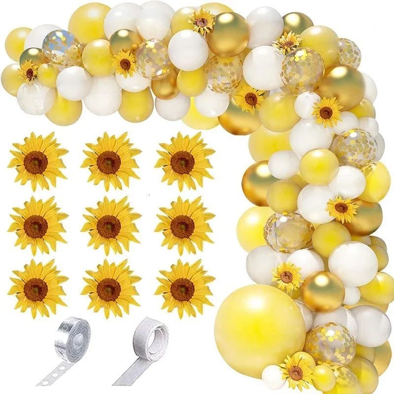 Sonstiges Partyzubehör für Veranstaltungen, 129 Stück, Gelbgold, weiße Luftballons, Girlandenbogen-Set für Sonnenblumen-Bienen-Thema, Geburtstag, Babyparty, Hochzeit, Party-Dekoration, Globos 230321