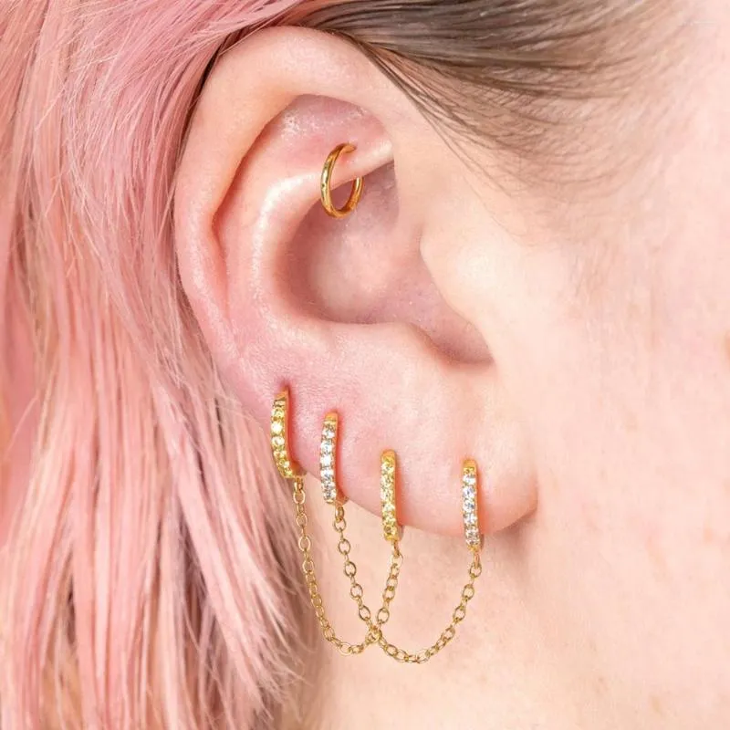 Creolen Punk Zwei Loch Piercing Runde Für Frauen Knorpel Brilliant Kristall Zirkon Kette Ohrring Geburtstagsgeschenk