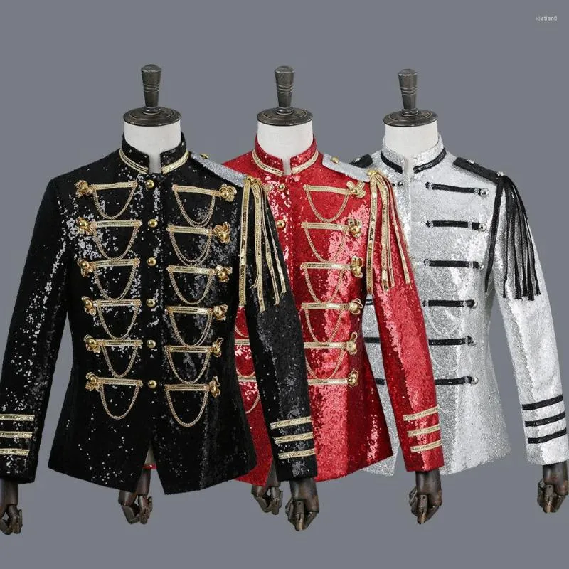 Мужские костюмы Men Classic Court Blazer Stage Costumes для певцов DJ Paillette Silver White Red Black Slim Fit Jacket