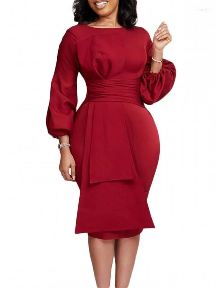 Casual Dresses Elegant Women Office Dress Business Work Wear Spring Autumn Pure Color Hip Wrap OL Pencil African Clothes