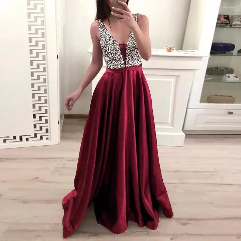 Sukienki zwyczajne damskie Długie sukienka w szyku w szyku w szyku sekiny cekins na imprezę bez rękawów eleganckie vestido de festa