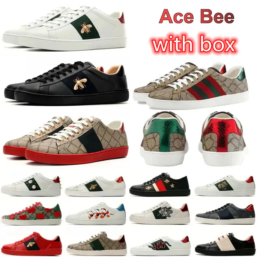 Повседневная обувь роскошные дизайнеры Ace Sneakers Casual Dress Tennis Shoes Мужчины Женщины Классический белый кожаный рисунок нижний кошка тигр