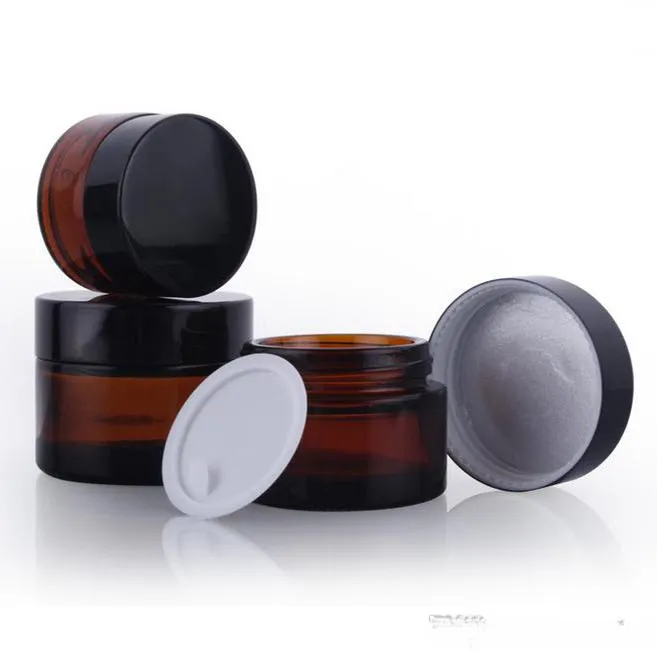 Upmarket Cosmetic Packaging Container Screw Cap 20g Amber Glass Cream Jar Cosmetic Sample Jar Eye shadow Pot Amber Glass Bottle Can