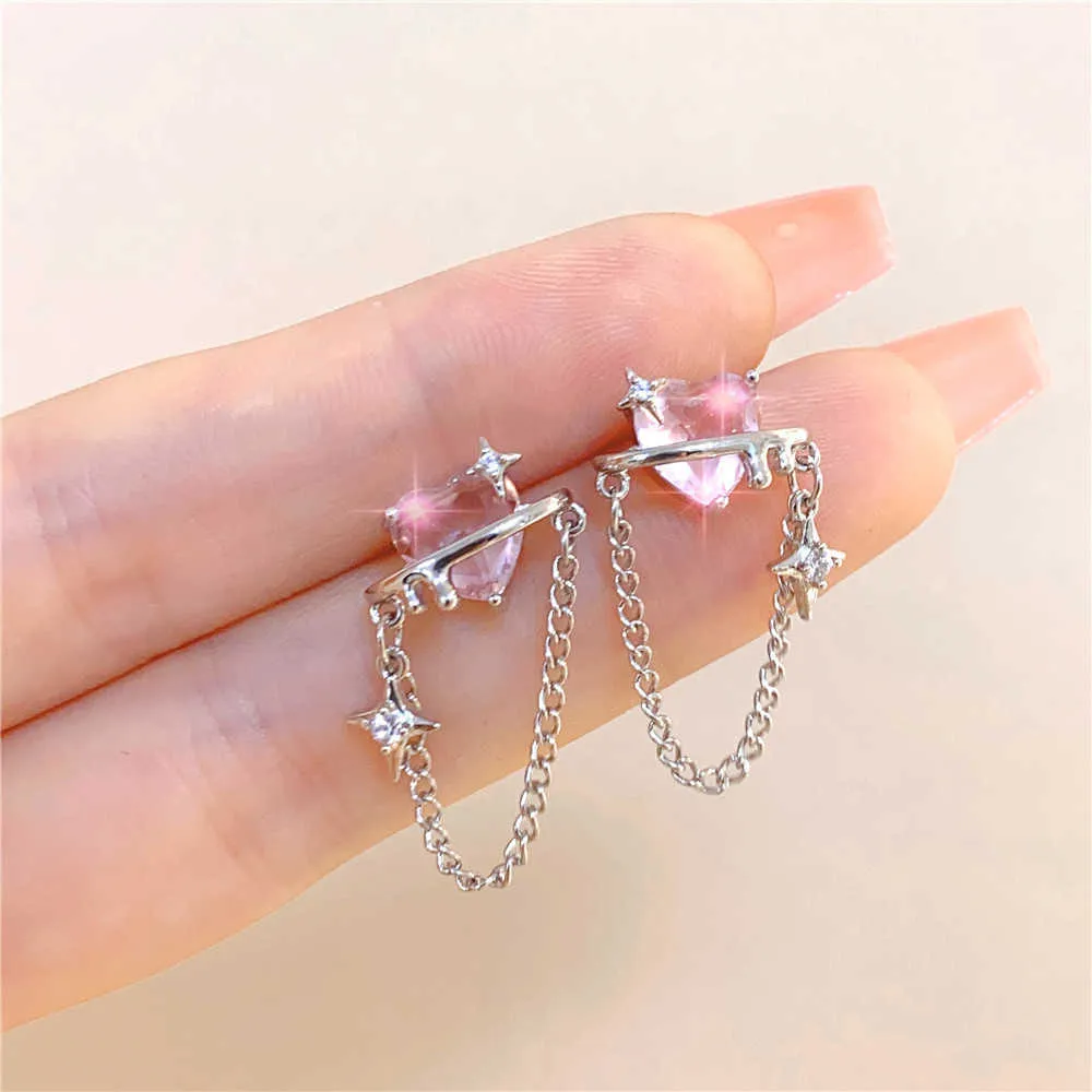 Charm Street Trend Pink Love Earrings Niche Design Sense High-End Cold Wind Earrings Female Daily Fashionable Earrings Jewelry Gifts G230320