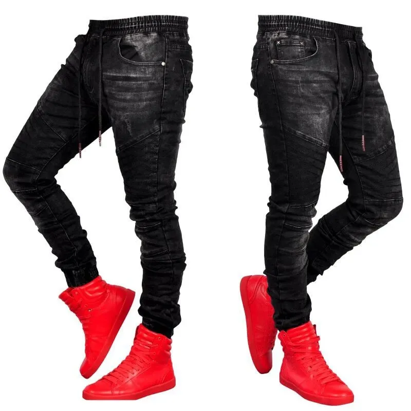 2023 hommes Jeans Mode Coupe Slim Taille Élastique Survêtement Denim Jeans Hombre Décontracté Lâche Hip Hop Denim Pantalon Pantalones Vaqueros