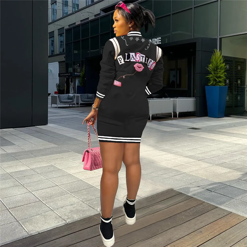 Designer Brand Baseball Uniform Dresses Women Spring Summer Long sleeve One Piece dress Casual bodycon Skirts Fashion print dresses Wholesale Bulk