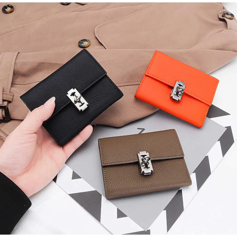 Cüzdan lüks moda kadınlar kısa cüzdan mükemmel katlanmış Korea gerçek deri kadın kart tutucu çantası 2023 Tasarım Kilidi Lady Money Bag G230327