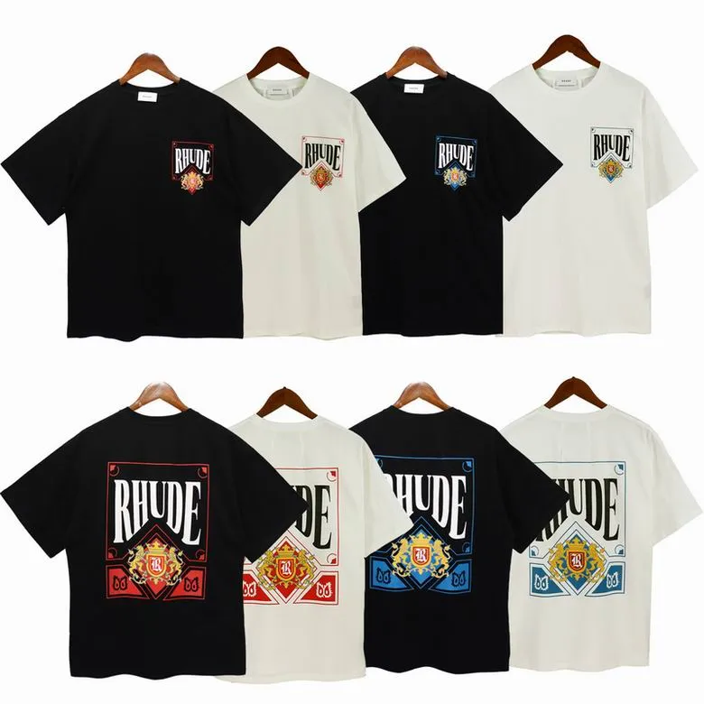 227 Rhude en 's 티셔츠 고품질 버전 남성 T 셔츠 여름 티셔츠 패션 디자이너 캐주얼 면화 의류 거리 반바지 소매 소매-셔츠