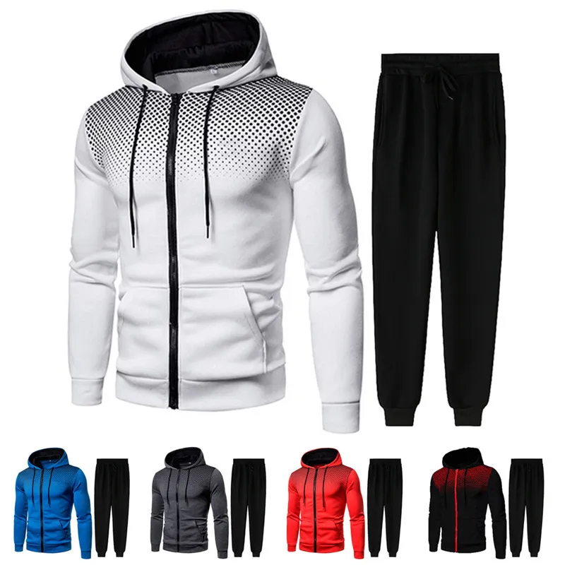 Mens Tracksuits Men Gradient Zip Cardigan Suit Spring Autumn Hoodie Jogging Trousers Fitness Casual Clothing Sportwear Set Plus Size 230321