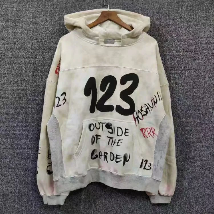 Herrjackor RRR123 hoodie män kvinnor hög kvalitet casual tunga tyg patchwork slips färgämne vintage hiphop streetwear 230321