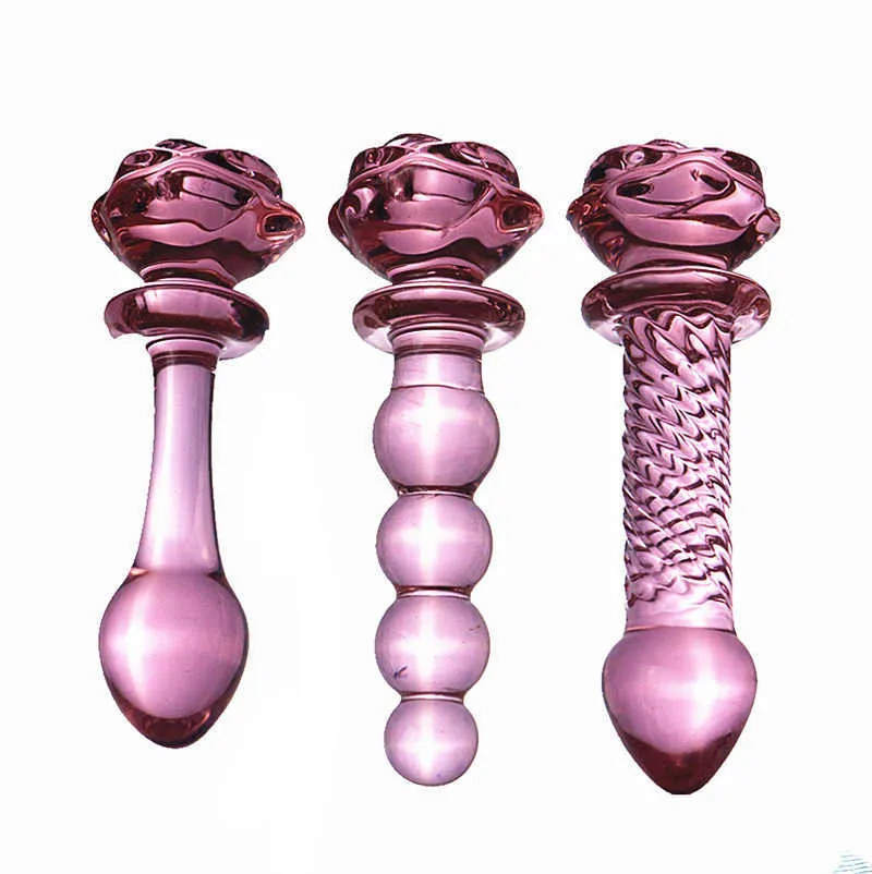 Nxy анальные игрушки Crystal Rose Penis Glass Men's Women's Gopt Bears Beads Masturbation Эротический экспердер взрослые секс -продукты простата 1125