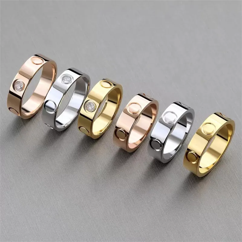 Carti love bijpassende ringen voor koppelverloving met diamant 4mm 5mm 6mm titanium staal zilver rose goud vintage luxe sieraden voor liefhebbers huwelijksverjaardag cadeau