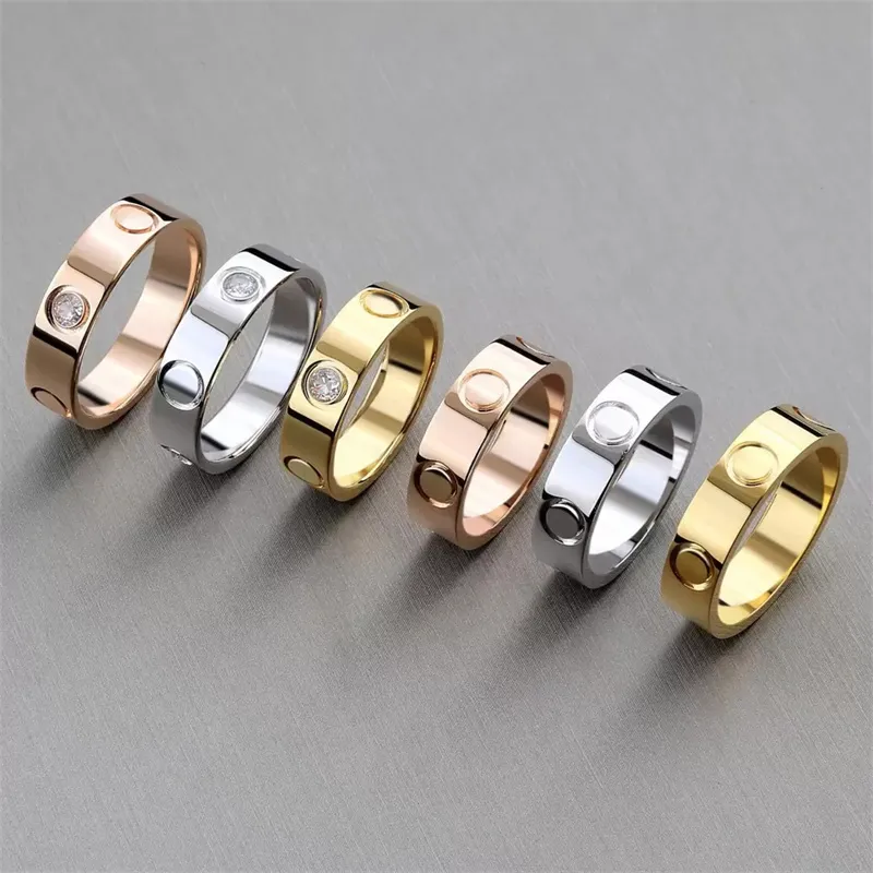 Carti Love passende Ringe für Paare, Verlobung, mit Diamant, 4 mm, 5 mm, 6 mm, Titanstahl, Silber, Roségold, Vintage-Luxusschmuck für Verliebte, Geschenk zum Hochzeitstag