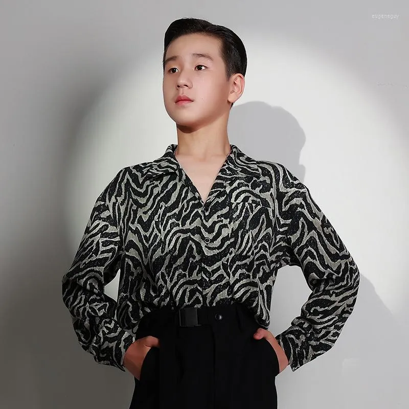 Stage Wear Latin Dance Shirt Boys Ballroom Practice Salsa Clothing Performance Costume Tap Tops Modern Dancewear JL4833