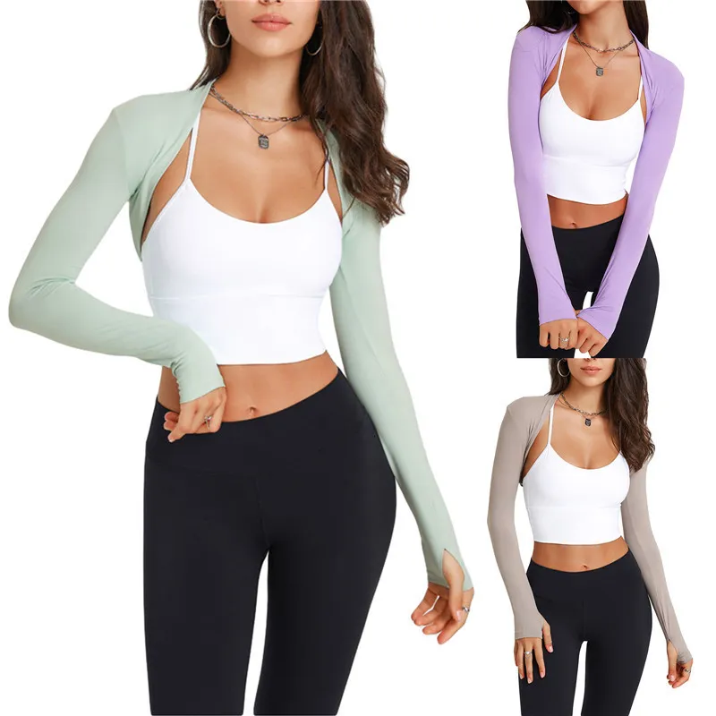 Womens TShirt Women Long Sleeve Bolero Shrug Yoga Open Front Cropped Cardigan Sleeves to Cover Arms Workout Tops for Exercise Sports Gym Y2k 230321