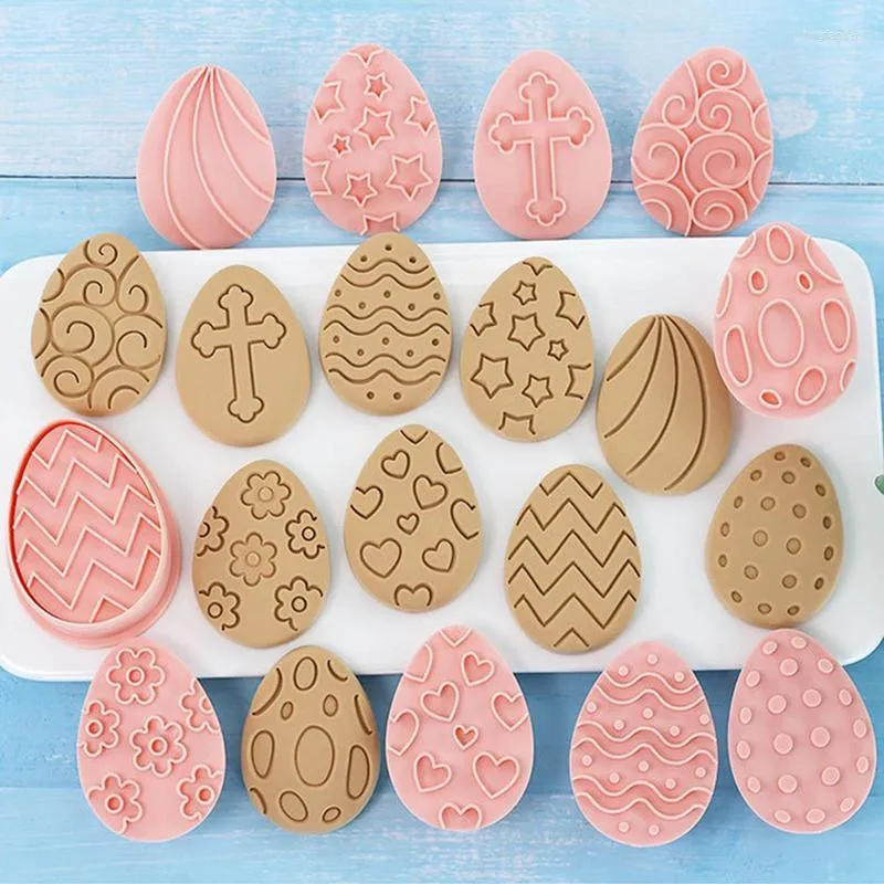 Backformen 10pcs Ostern Jam Cookie Cutter Keks Schimmelpilz -Eier Stempel und 3D -Hand drücken Home DIY -Werkzeuge