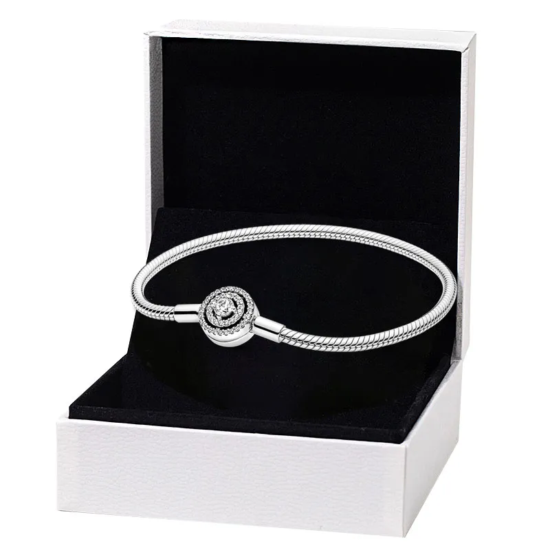 Bracelete de charme de cláp ​​de halo duplo brilhante para Pandora 925 Pulseiras de cadeia de cobra de prata esterlina para mulheres Jóias de cadeia de mãos para mulheres com caixa original