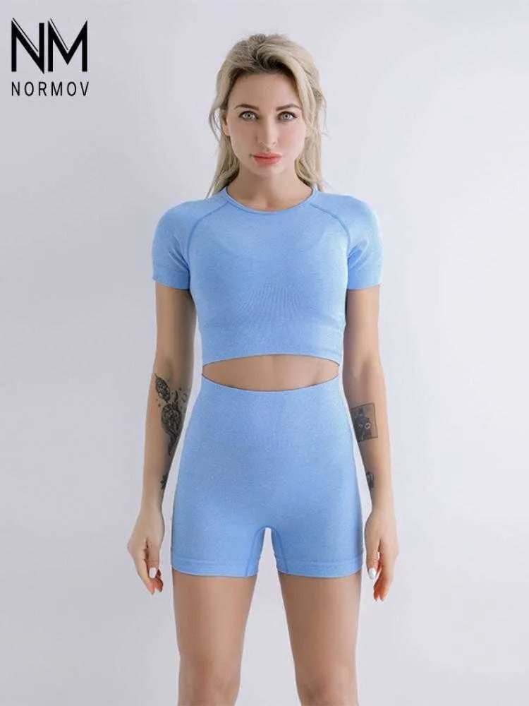 Dostyki kobiet Normov Fitness Zestaw wysokiej talii stały kolor Slim Shorts Suits Elastyczność Gym trening oddychający Sports Sets P230307