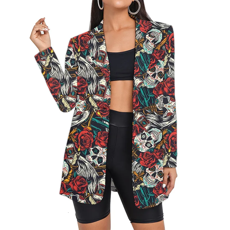 Women's Suits Blazer's Suit Camouflage Blazers Skull Floral Custom Lady Long Beer Bottle Dropship Plaid Printed Wholesale Oversized Coat 230321