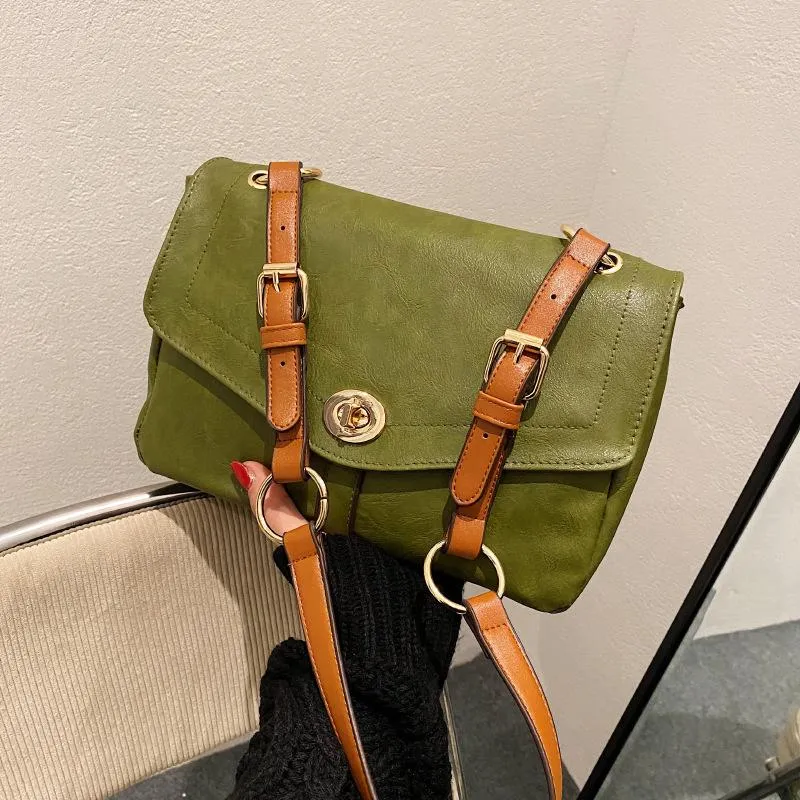 Sacs de soirée Rétro vert PU cuir petit rabat bandoulière pour femmes 2023 Hit tendance sac latéral pour femmes sacs à main et sacs à mainEvening E