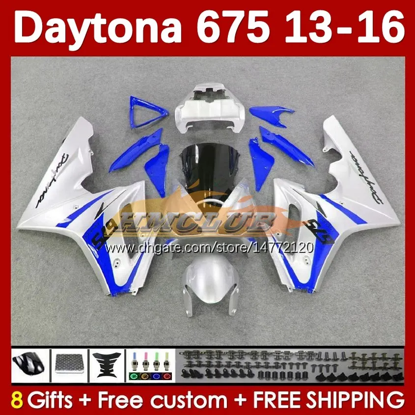 Daytona için Motosiklet Fairings 675 675 2013-2016 gövdeye 166NO.28 Daytona675 13 14 15 16 Vücut Sıkılmaz Mavi Daytona 675 R 2013 2014 2015 2016 OEM Moto Kaplama Kiti