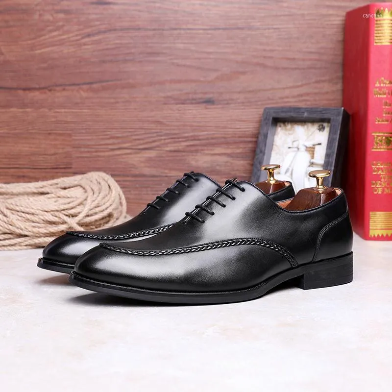 Zapatos de vestir para hombre con suela compuesta de goma de cuero de vaca con cordones elegantes de negocios para hombre moda italiana de alta calidad para Formal