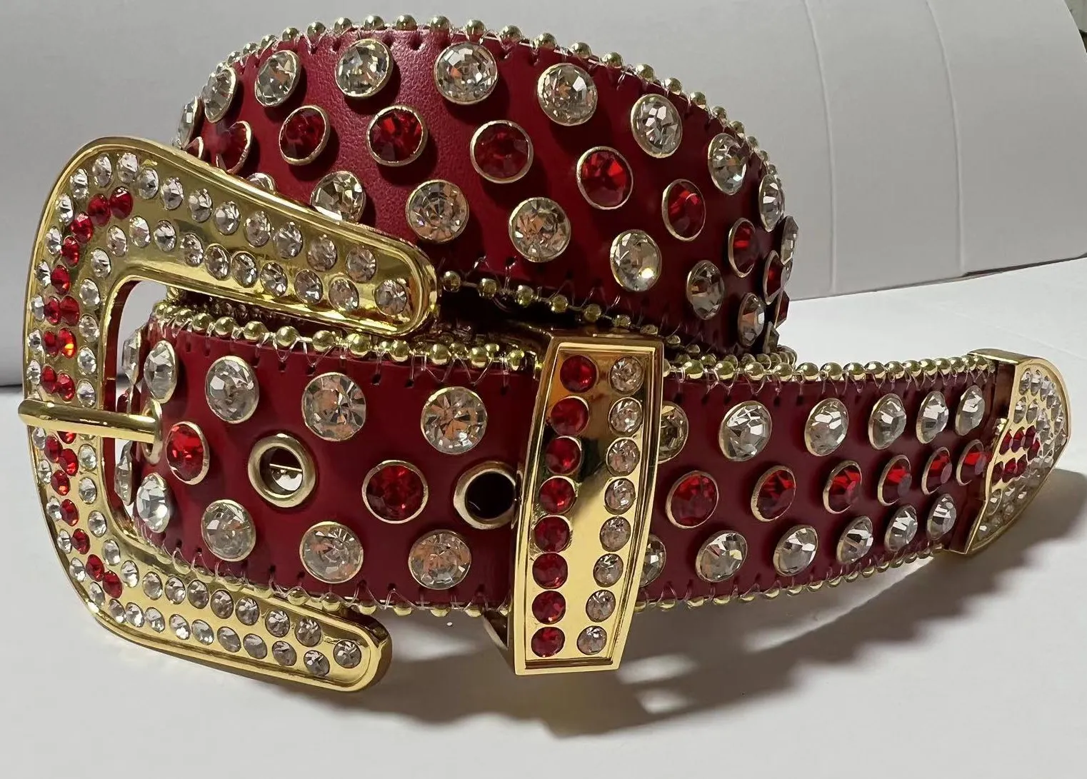Glamorous Red Belt with Gold and Rhinestones - DNA Premium Wear size M DNA Premium Wear Rhinestone Belt XXL Silver AB Glitter  main image 2