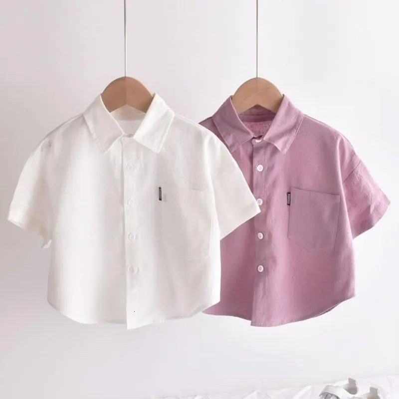 Camisas infantis camisa de linho blusas bebê menino cor sólida cor branca rosa infantil infantil camiseta criança manga curta