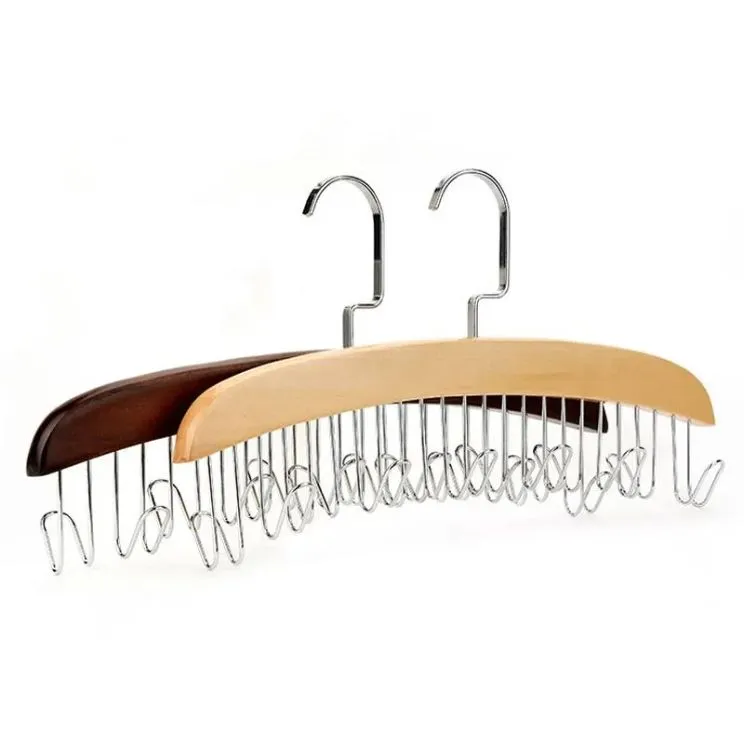 12 Hooks Wood Hangers Racks With Stainless Steel Scarf Hooks Tie Belt Cloth Hanger Organizer RRA1223