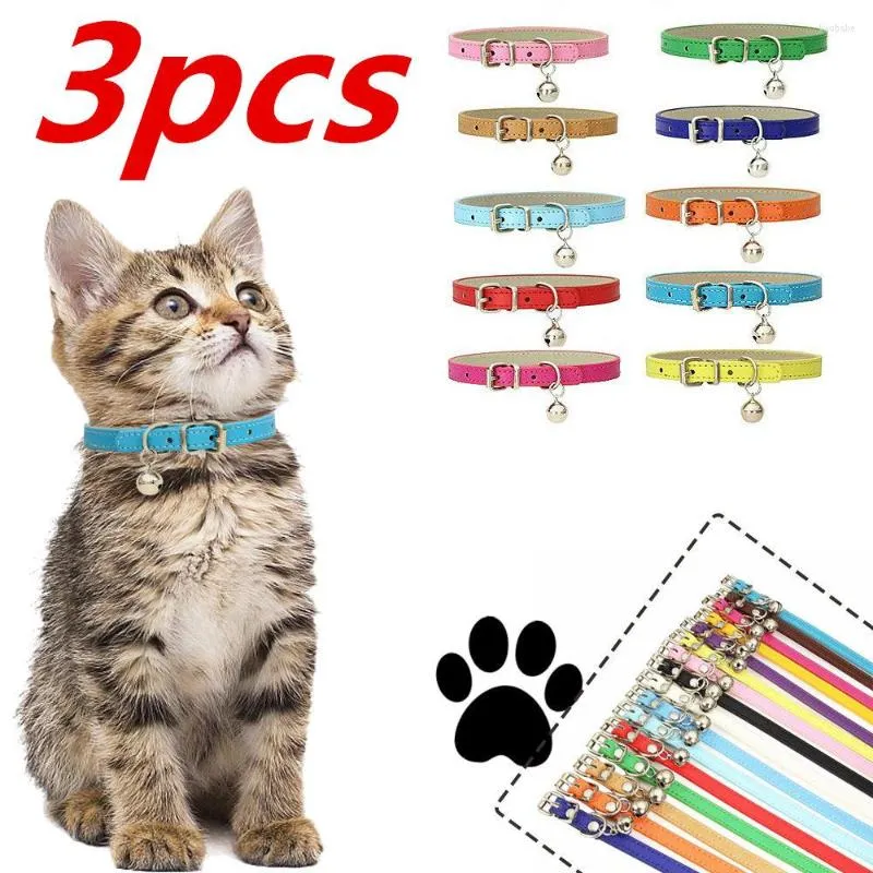 Hundehalsbänder 3 Teile/satz Haustier Liefert Zubehör Weiche PU Leder Katzenhalsband Mit Glocken Einfarbig Welpen Halskette Für Kätzchen