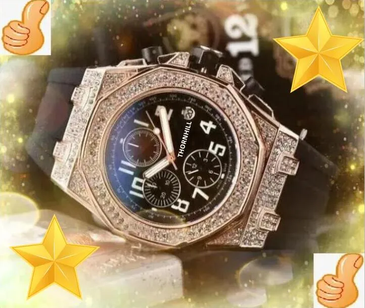 orologio da uomo completo di diamanti funzionali orologio cronometro movimento al quarzo da uomo data automatica regali maschili all'ingrosso orologio da polso relógios