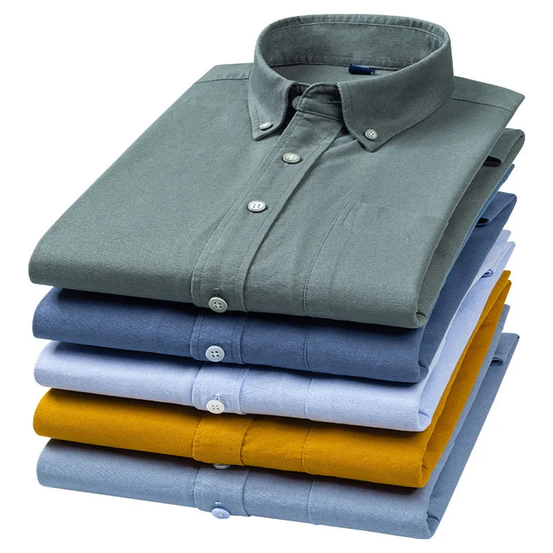 Freizeithemden für Herren, 100 % Baumwolle, reine Farbe, Langarmhemd für Herren, kariertes Hemd, pflegeleichtes Oxford-Taschenhemd, übergroßes Hemd mit Knopfleiste, 230321