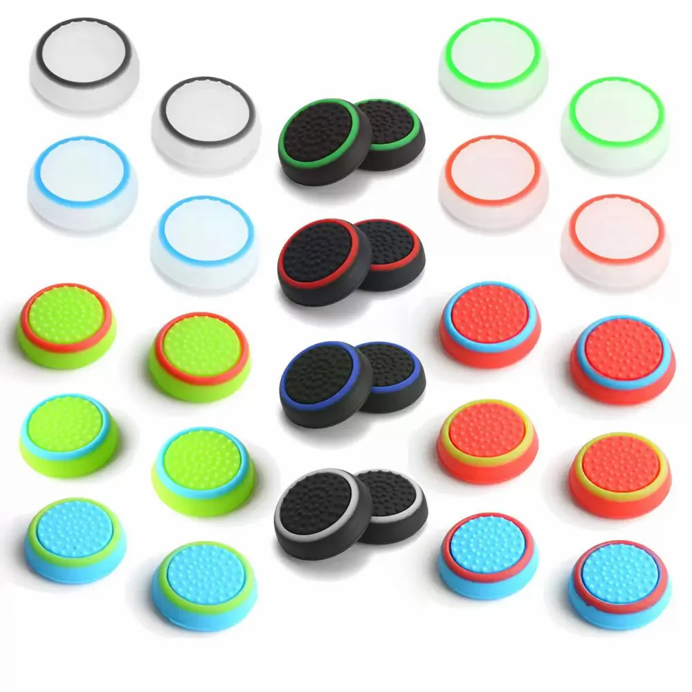 ملونة مزدوجة ملعب قبضة CAPS CASES SILICONY CAPTICK CAP الإبهام قبضة قبضة PS5 PS4 PS3 Xbox One 360 ​​Series X S Wiiu Controller