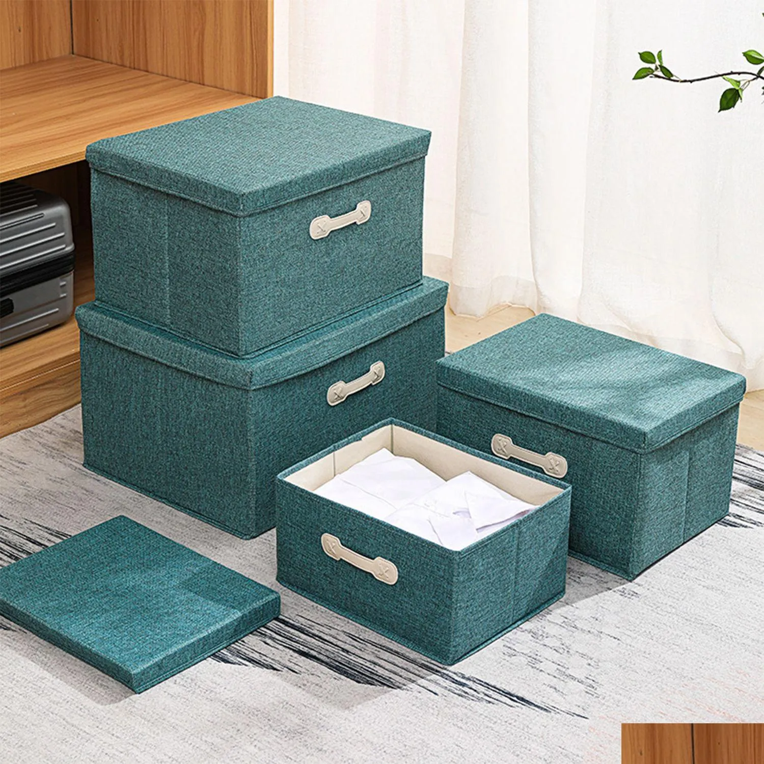 Boîtes De Stockage # Plus Grand Stockage Pliable Avec Couvercles Tissu Bacs Décoratifs Cubes Organisateur Conteneurs Paniers Poignées Diviseur Pour Dh0Gi