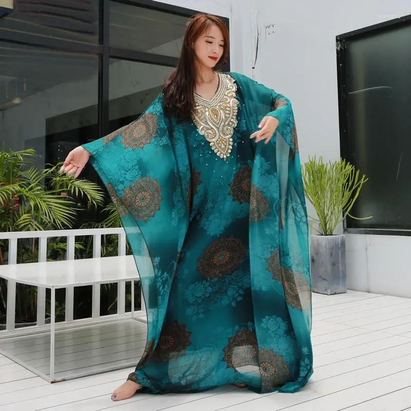 Vêtements de scène femmes vêtements de danse du ventre robe caftan en mousseline de soie motif tie-dye Khaleegy Abaya Jalabiya