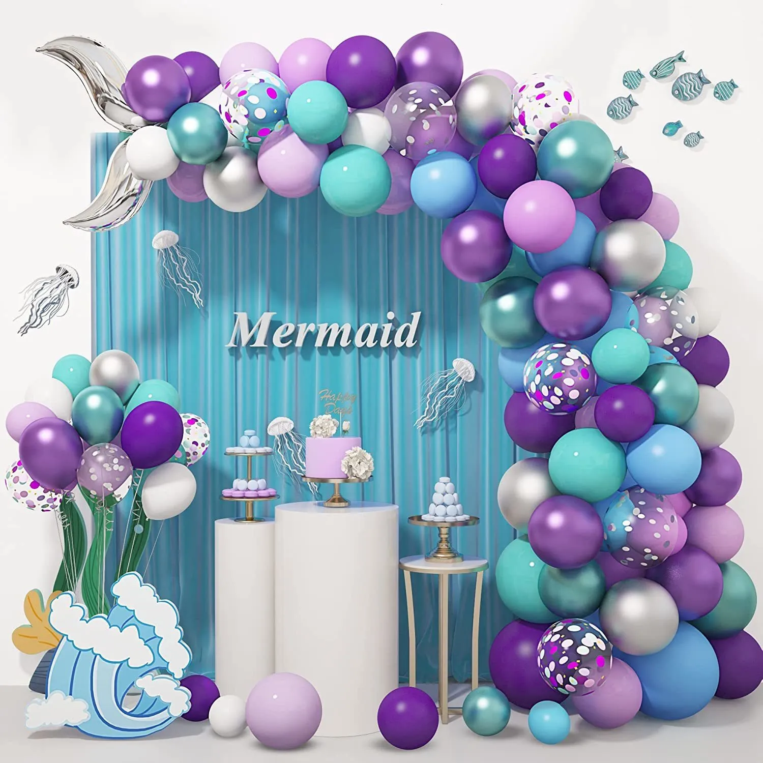 Autres Fournitures De Fête D'événement Sirène Thème Ballons Arch Guirlande Kit Violet Métallique Confettis Ballon Pour Baby Shower Décor Enfants Fille Fête D'anniversaire Fournitures 230321