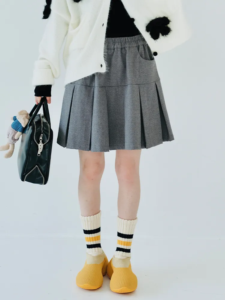 スカートImakokoniのオリジナルデザイングレーの弾性ウエストスカートカジュアル用途の多い快適なポケット女性用230321