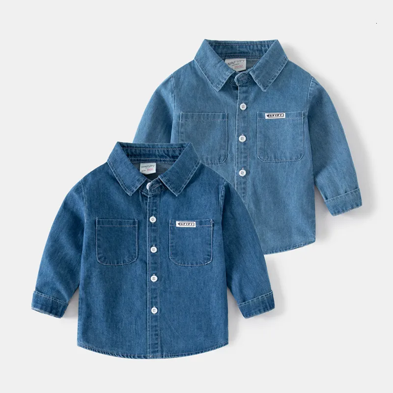 Kids Shirts Children's Long Sleeve Shirts Boys Girls Denim Shirts Baby Casual Solid Color Lapel Top Solid Color Fashion Spring and Autumn 230321