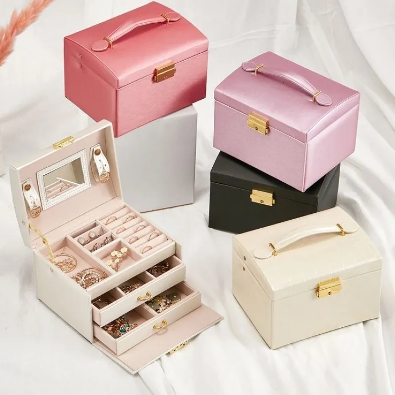 Förvaringslådor BINS SMEYCHRYGRANSER STOR SMEYCHBOX Högkapacitet smycken Kista Makeup Lagring Makeup Organiser Leather Beauty Travel Box 230321