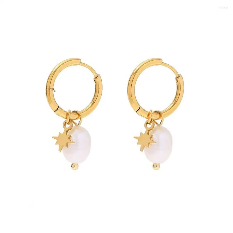 Boucles d'oreilles créoles acier inoxydable femme plaqué or perle croix oreille Piercing accessoires haute qualité coréen bijoux en gros